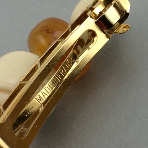 Vtg Large Plastic Beaded French Barrette Hair Clip Made in France Faux Amber - Picture 12 of 16